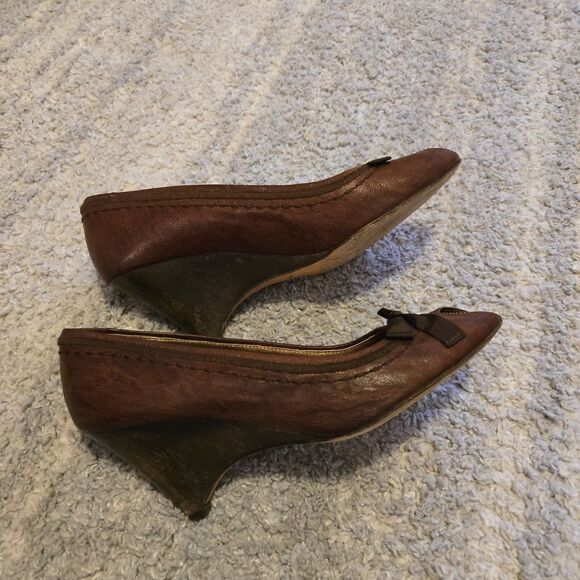 Miu Miu Womens Suede Leather Slide On Open Toe Wedge Pumps Brown Size 10 - Picture 4 of 13